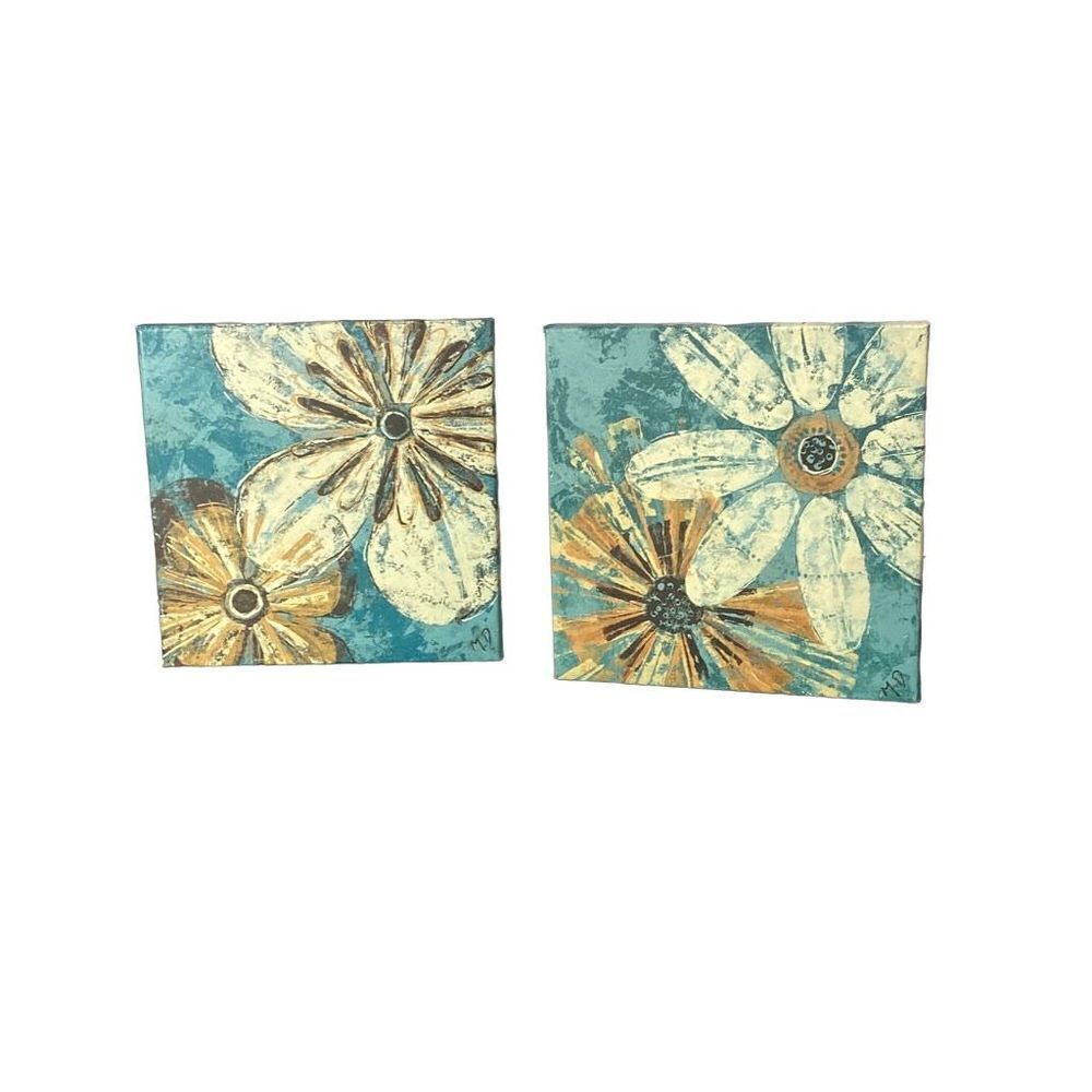 Inkstrey Berkeleys Gallery Wrap Canvas Print Floral art 12x12 Flowers Set of 2